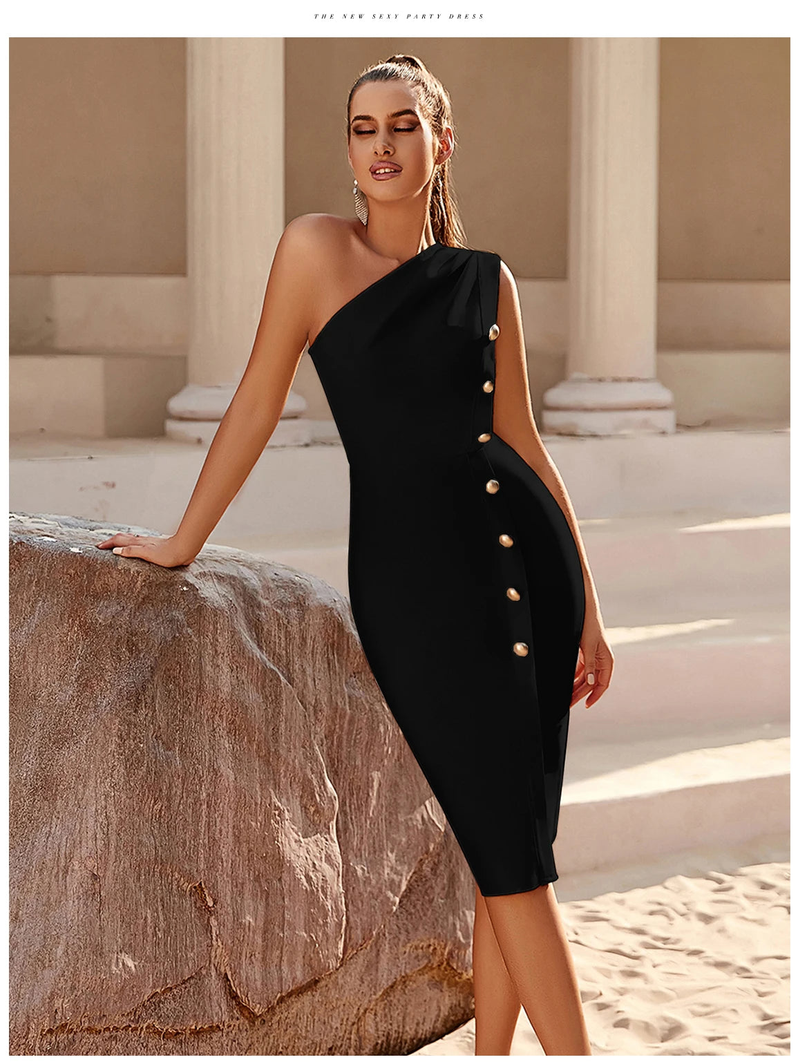 Bandage Sexy One Shoulder Button Sleeveless