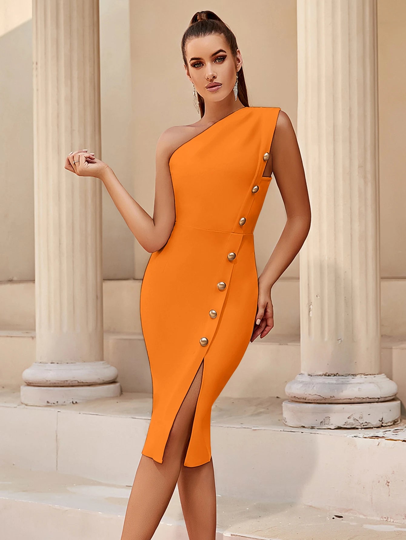 Bandage Sexy One Shoulder Button Sleeveless