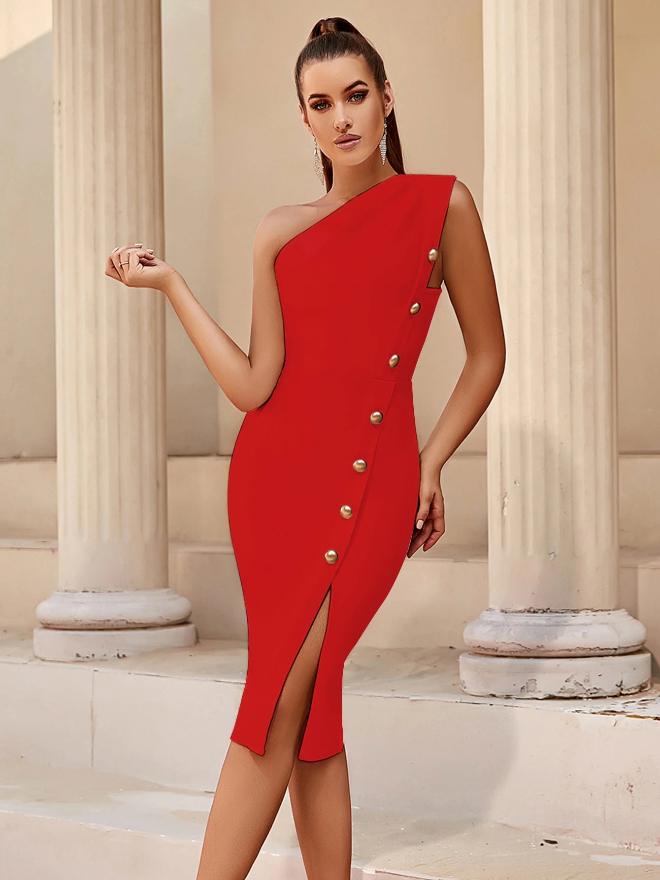 Bandage Sexy One Shoulder Button Sleeveless