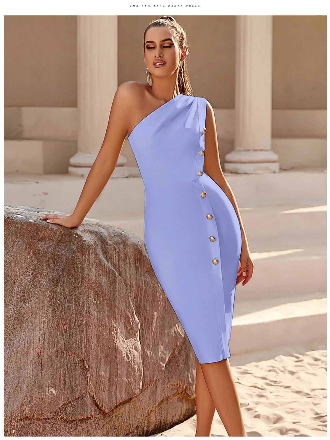 Bandage Sexy One Shoulder Button Sleeveless