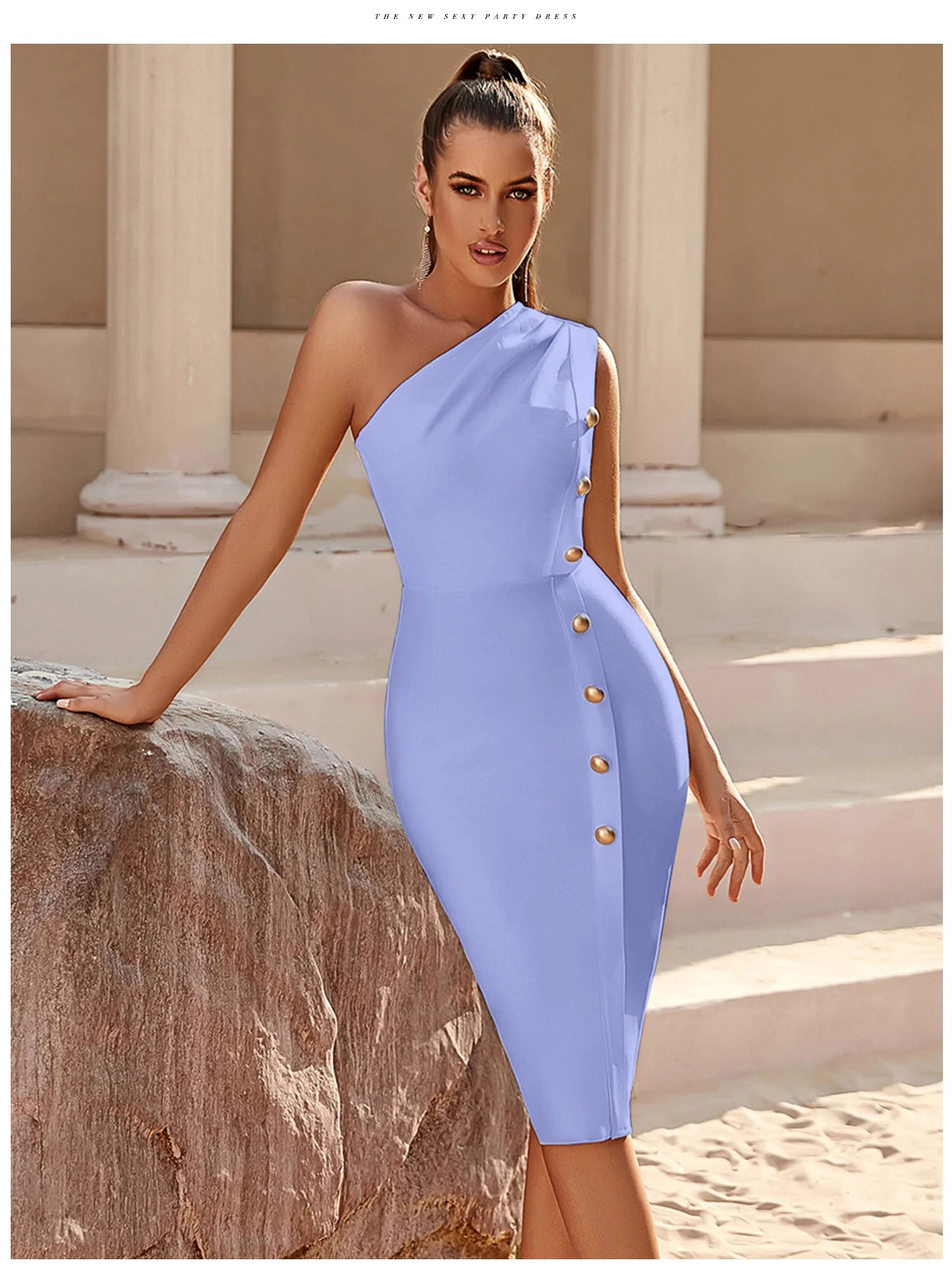 Bandage Sexy One Shoulder Button Sleeveless