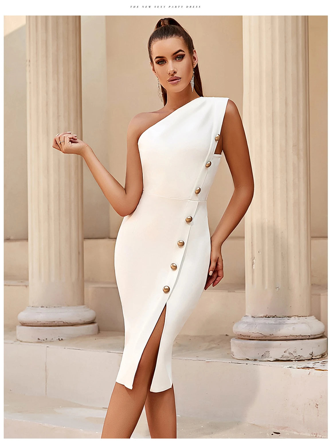 Bandage Sexy One Shoulder Button Sleeveless