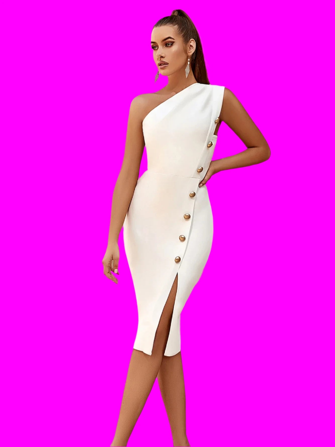 Bandage Sexy One Shoulder Button Sleeveless
