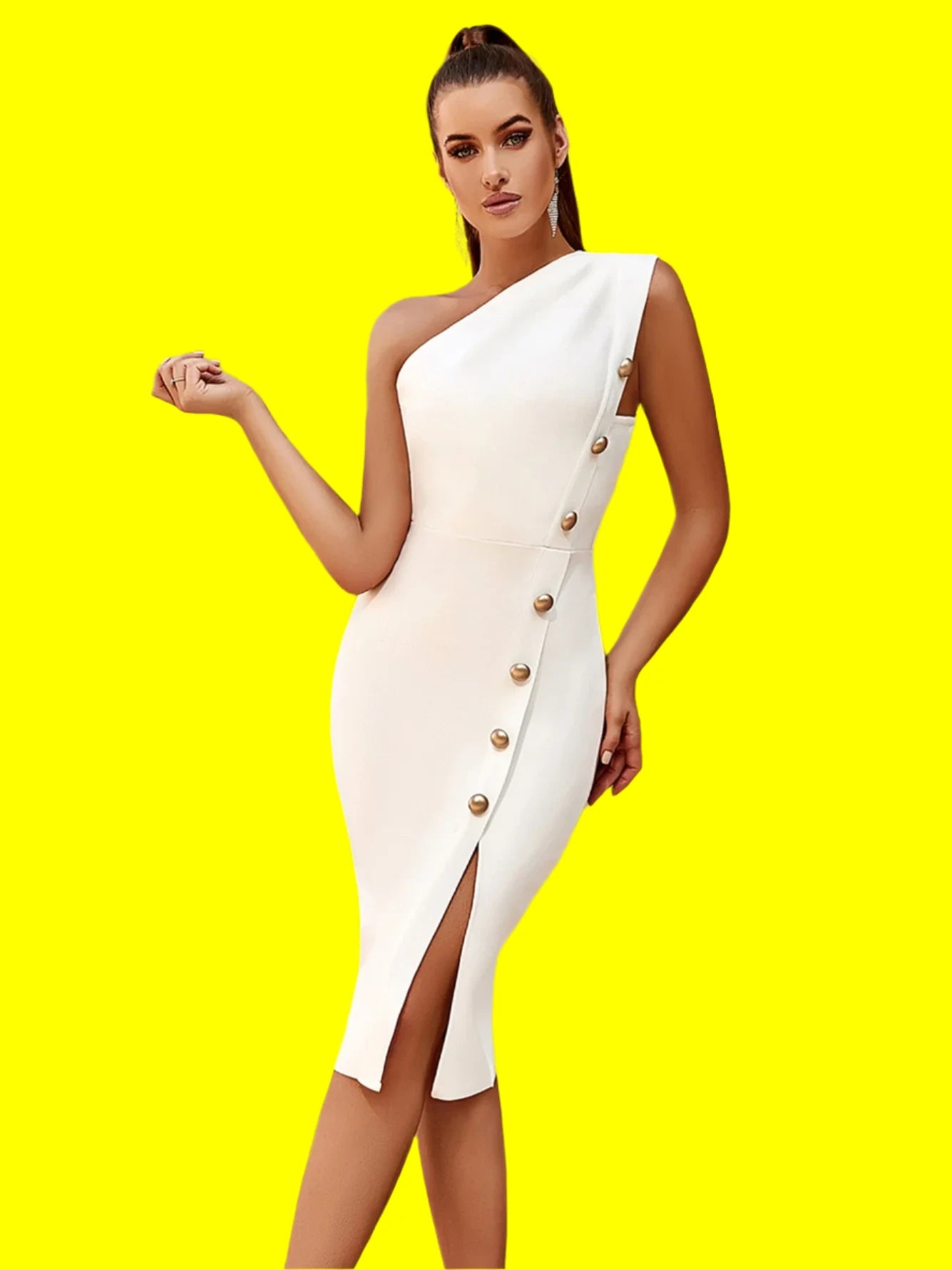 Bandage Sexy One Shoulder Button Sleeveless