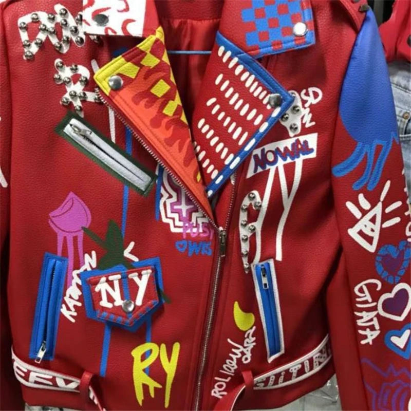 Rivet beading Pu Leather Jacket