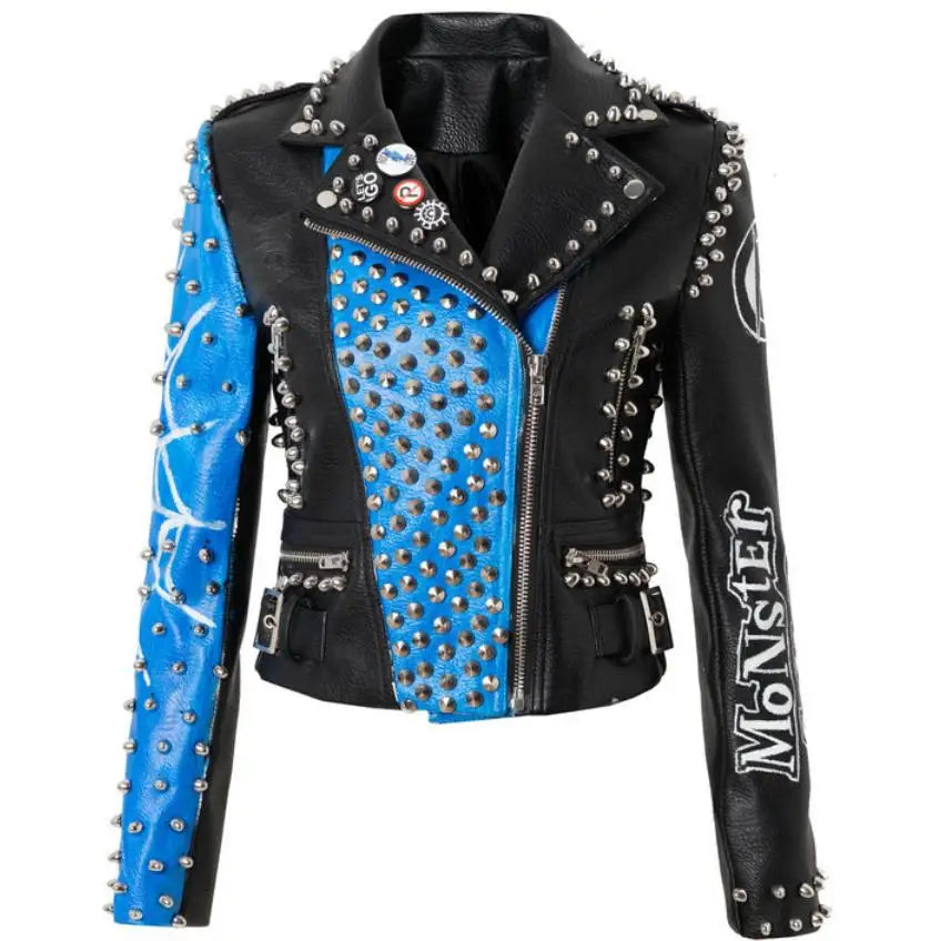 Rivet beading Pu Leather Jacket