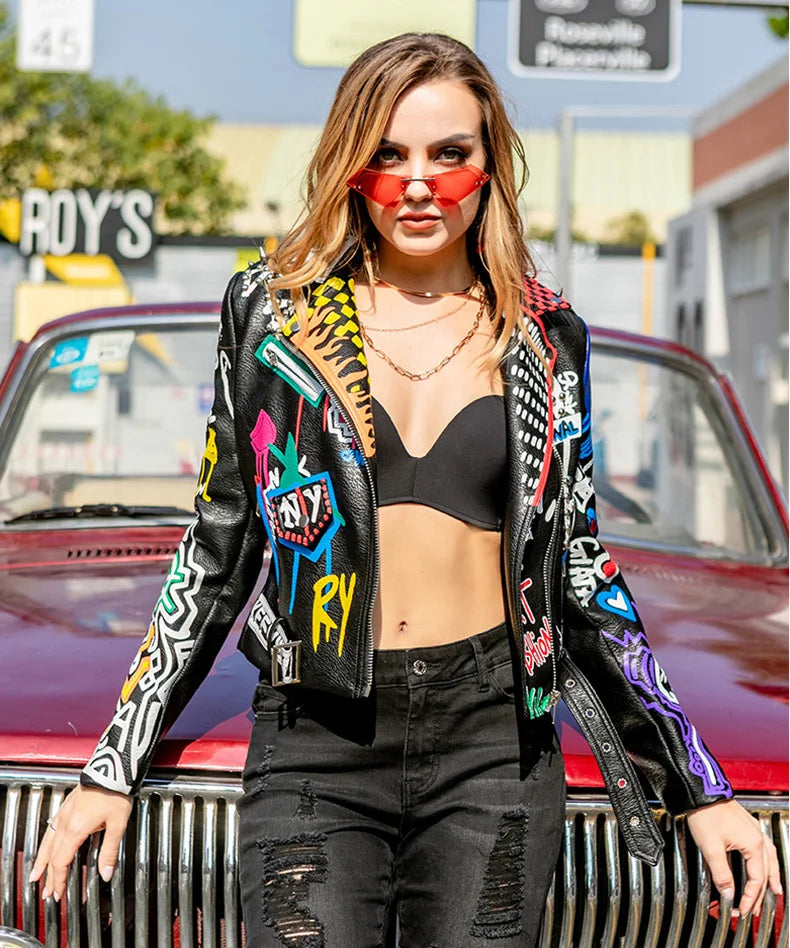 Rivet beading Pu Leather Jacket