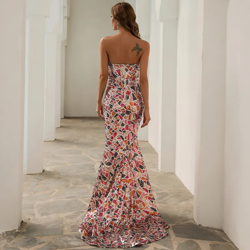 Bling Sequins Sexy Strapless Side