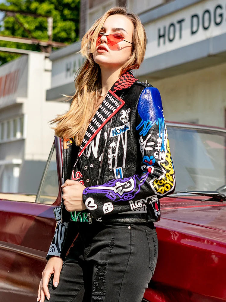 Rivet beading Pu Leather Jacket