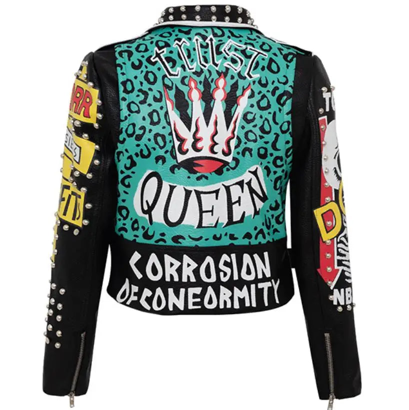 Rivet beading Pu Leather Jacket