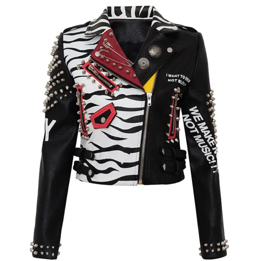 Rivet beading Pu Leather Jacket