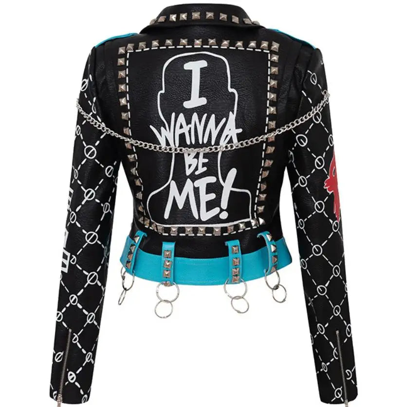 Rivet beading Pu Leather Jacket