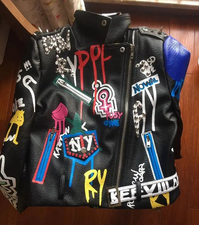 Rivet beading Pu Leather Jacket