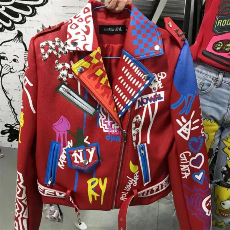 Rivet beading Pu Leather Jacket