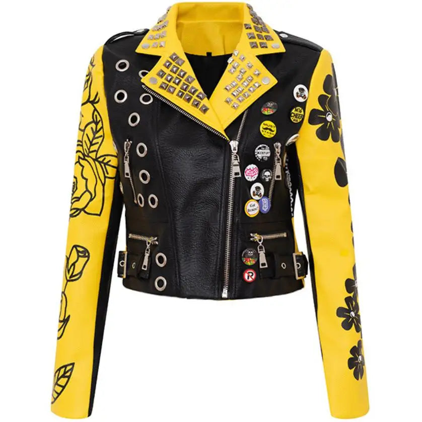 Rivet beading Pu Leather Jacket