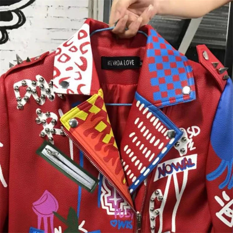 Rivet beading Pu Leather Jacket