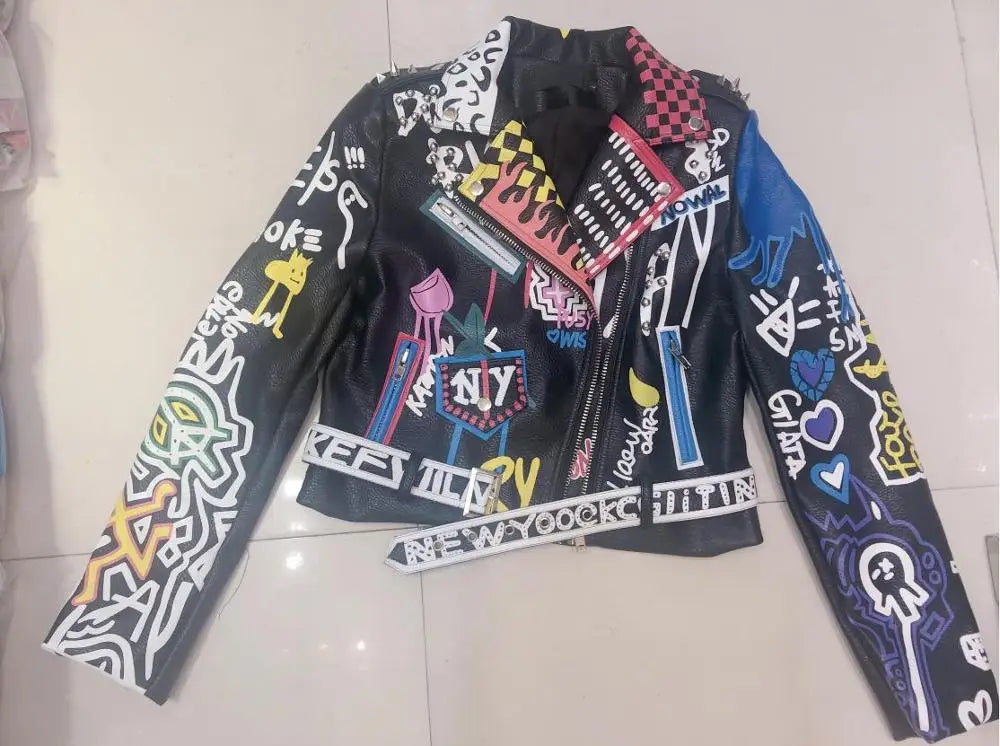 Rivet beading Pu Leather Jacket