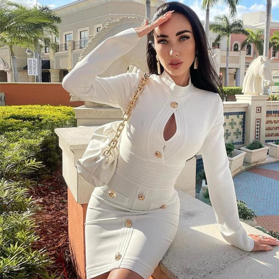 Bandage Dress Red Sexy Long Sleeve