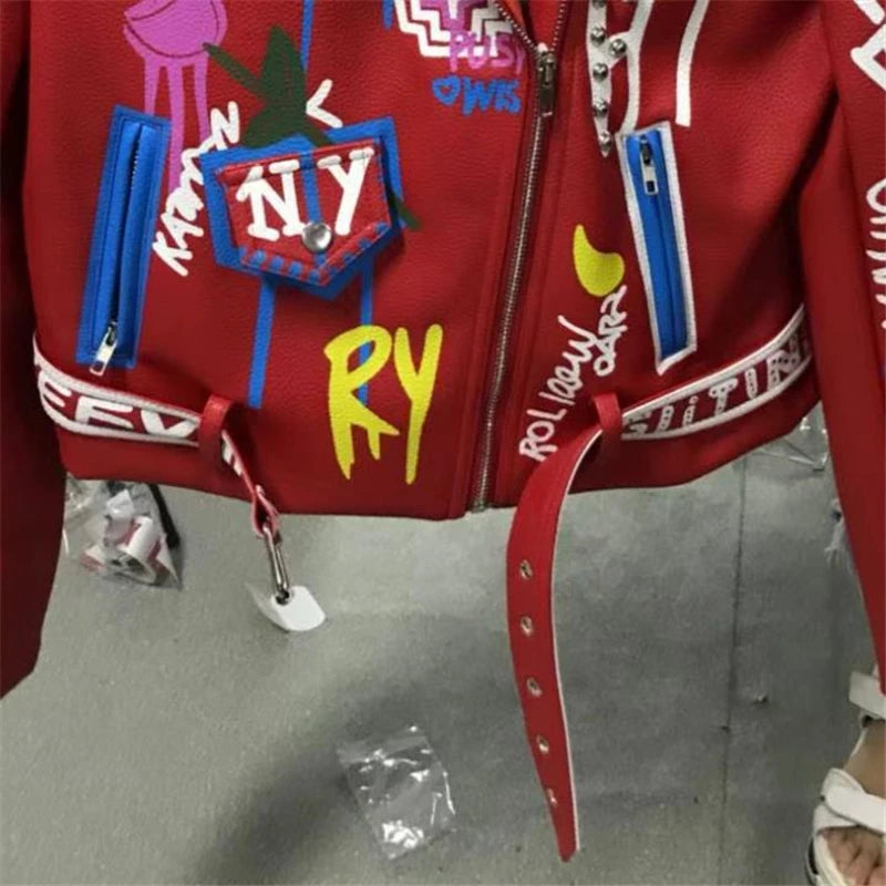 Rivet beading Pu Leather Jacket