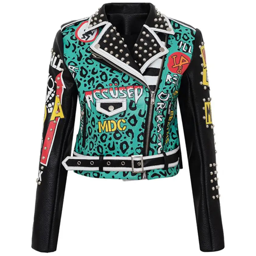 Rivet beading Pu Leather Jacket