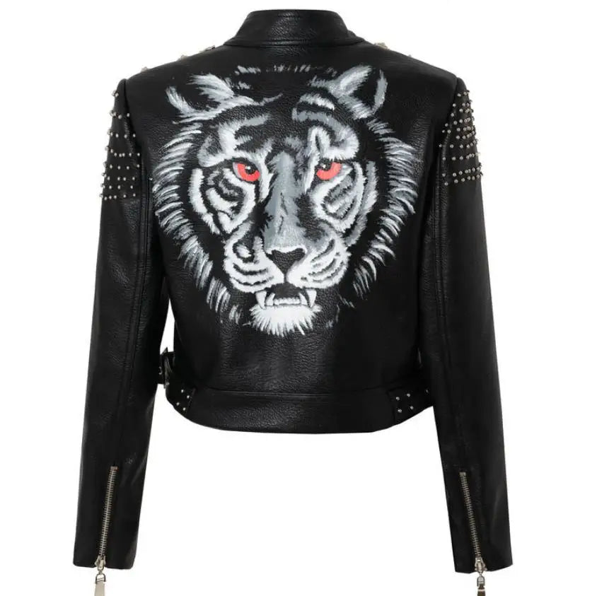 Rivet beading Pu Leather Jacket