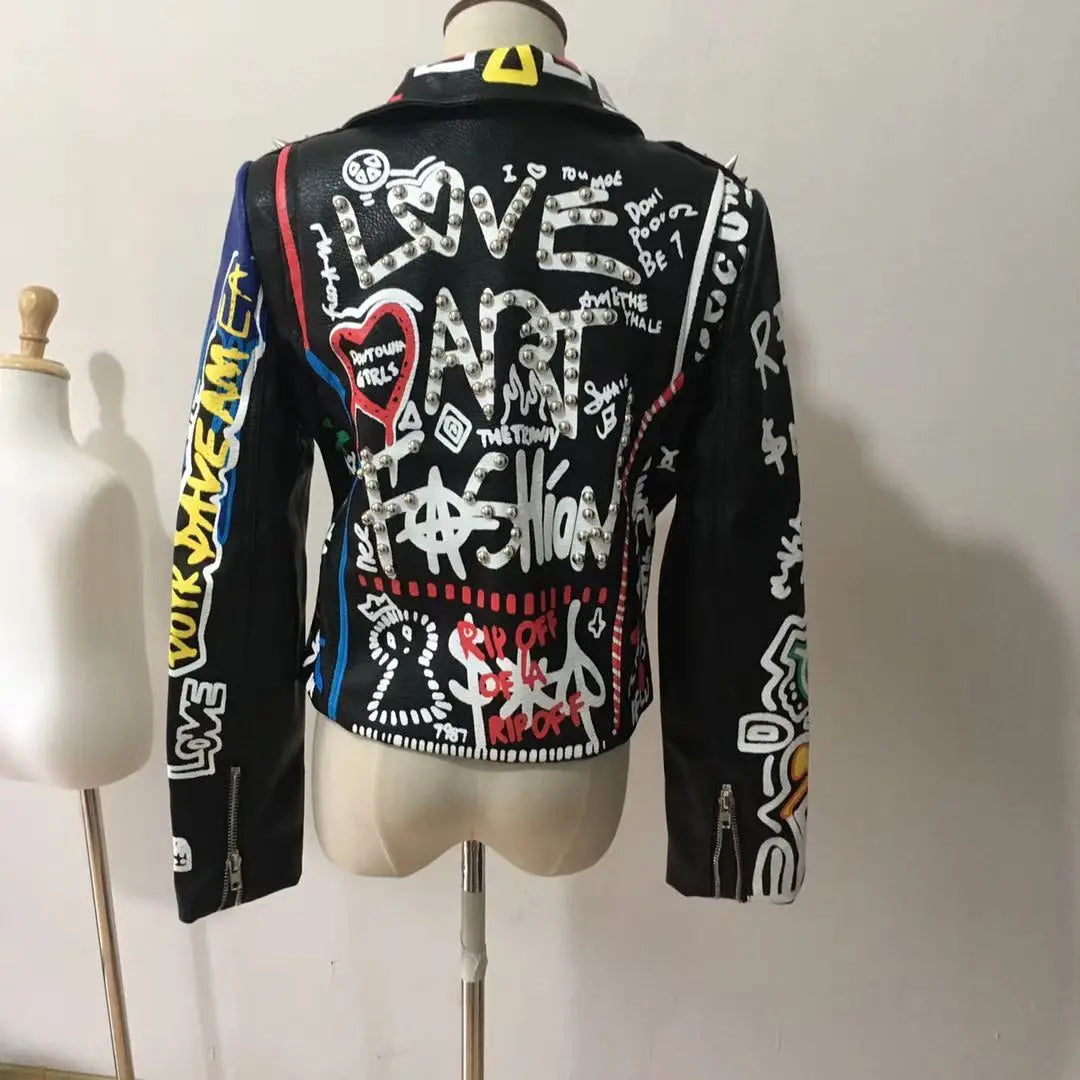 Rivet beading Pu Leather Jacket