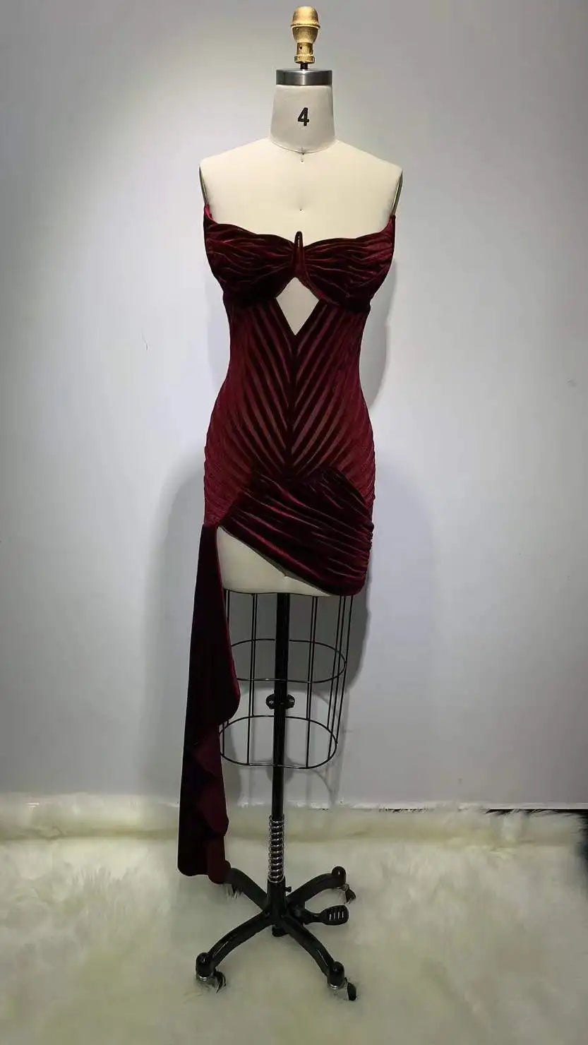 Velvet Burgundy Ribbed Dress