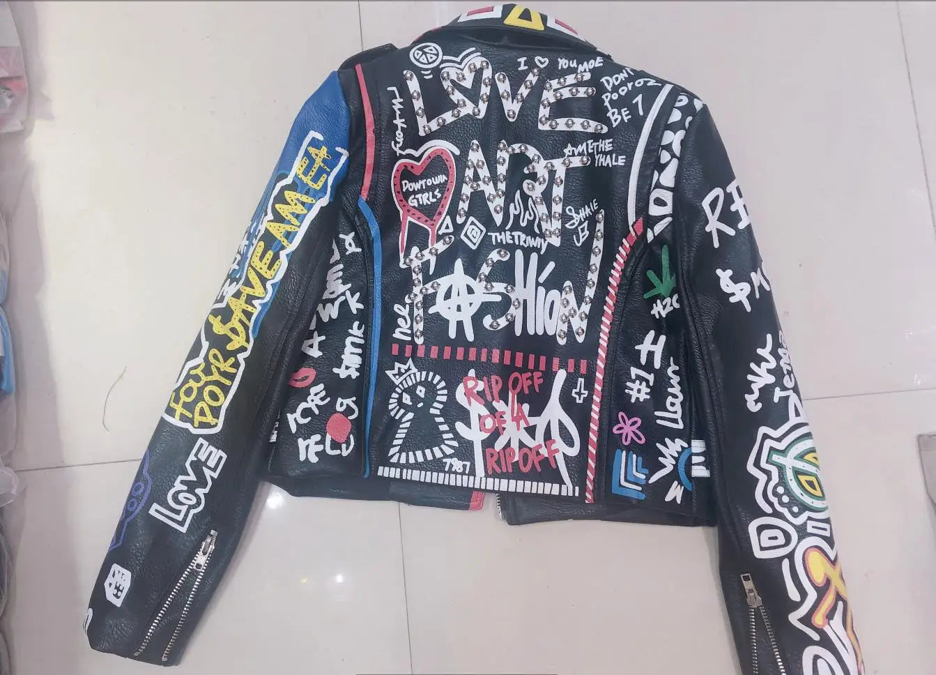 Rivet beading Pu Leather Jacket