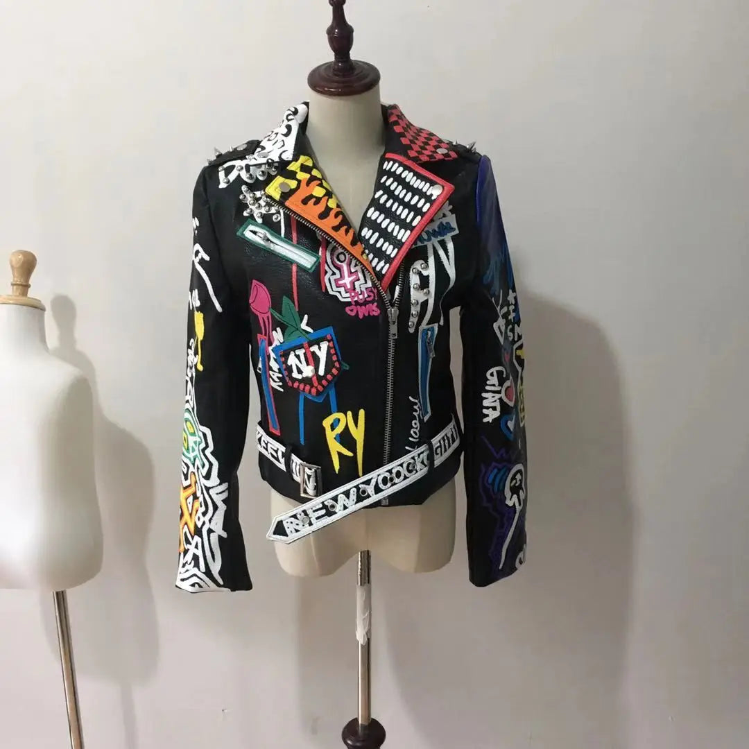 Rivet beading Pu Leather Jacket