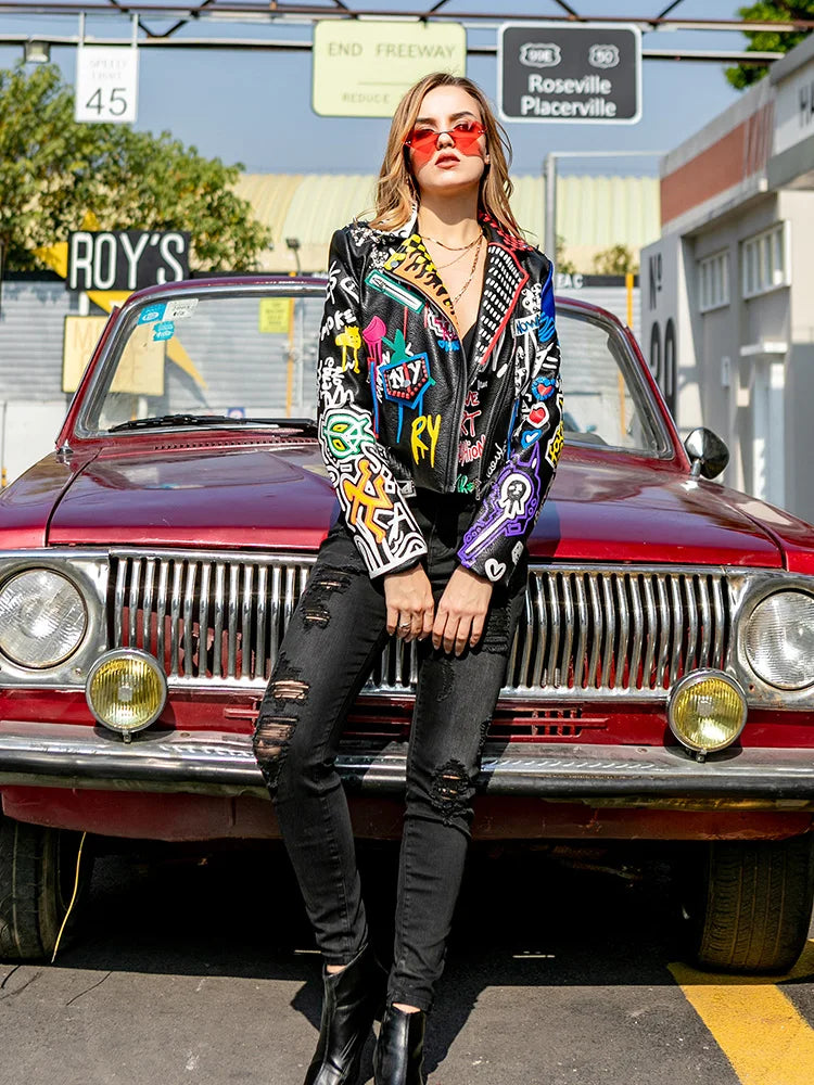 Rivet beading Pu Leather Jacket