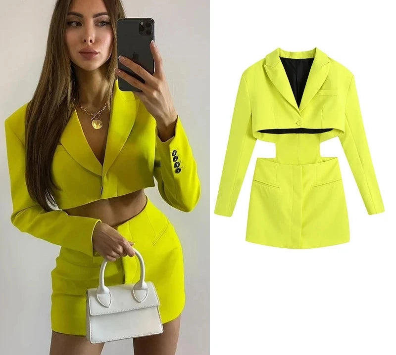 Hollow Out Waist Blazer Dress