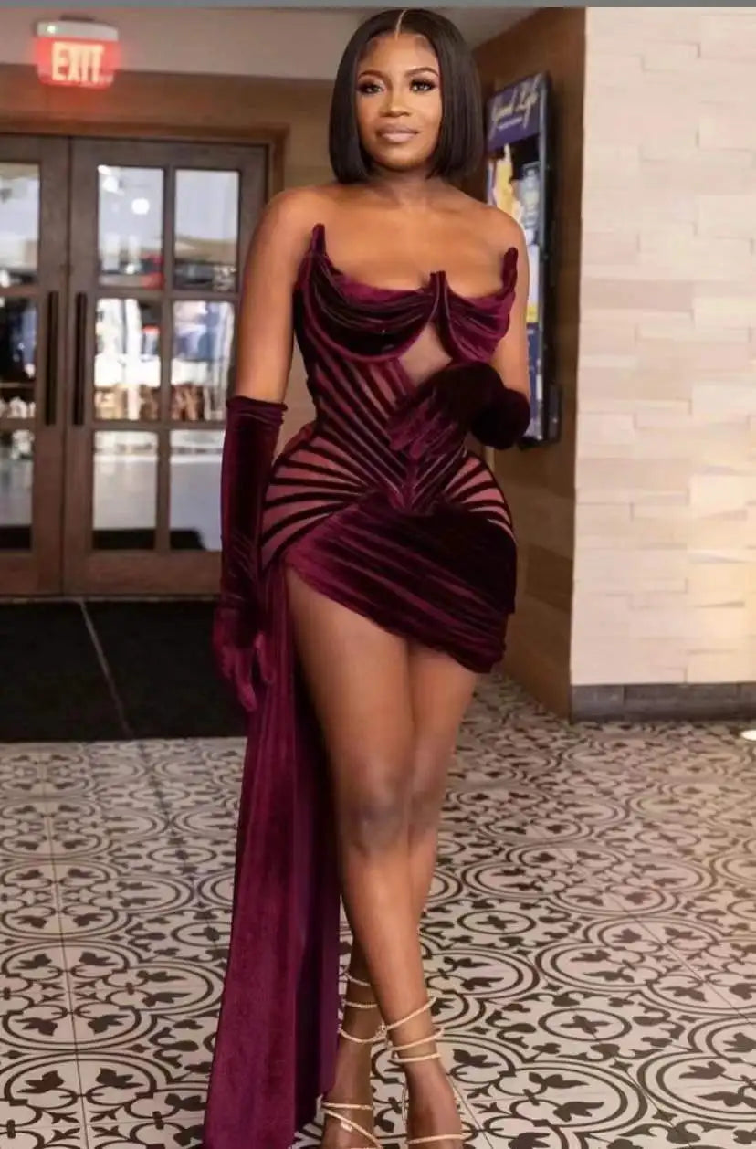 Velvet Burgundy Ribbed Dress
