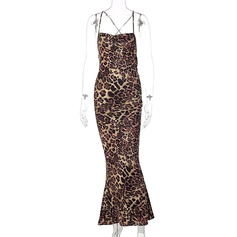 Leopard Printed Bodycon Long Straps Dress