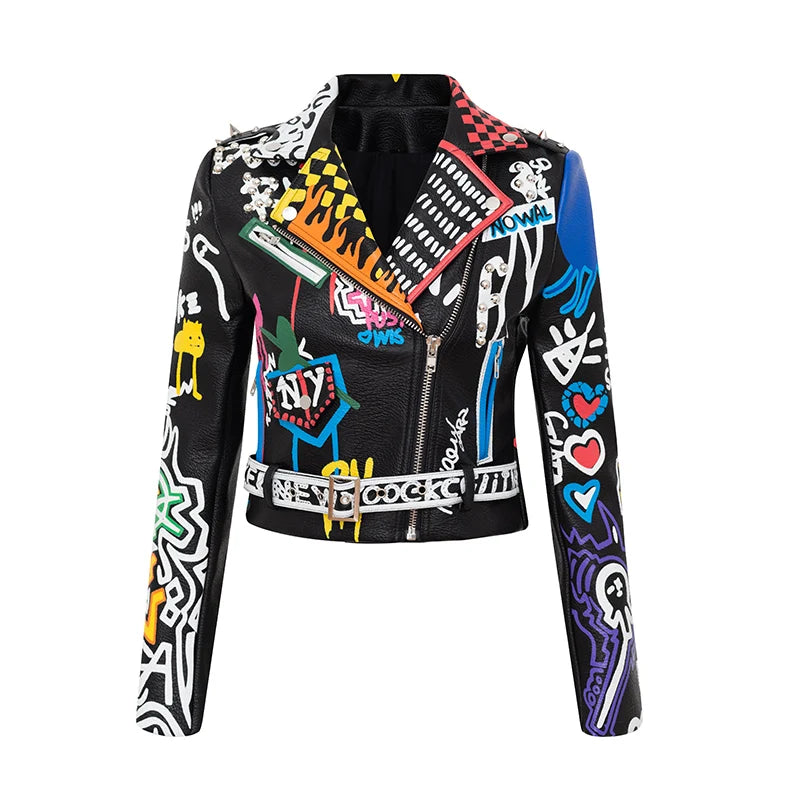 Rivet beading Pu Leather Jacket