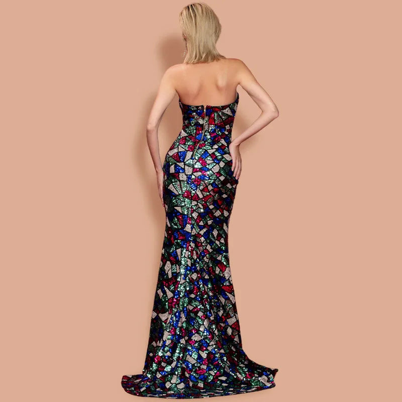 Bling Sequins Sexy Strapless Side