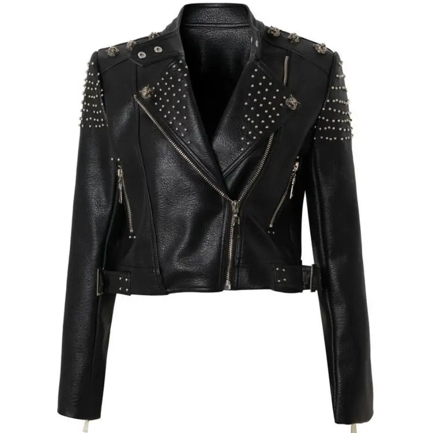 Rivet beading Pu Leather Jacket