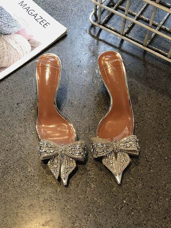 PVC Pointed Toe Rhinestone High Heels
