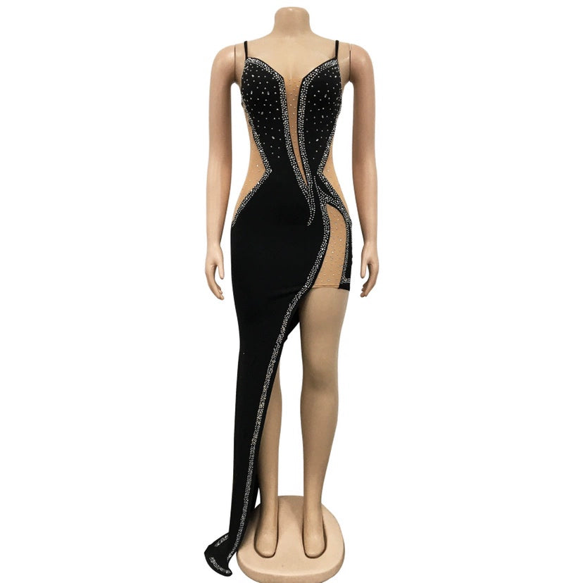 Sexy Sheer Mesh Diamonds Maxi