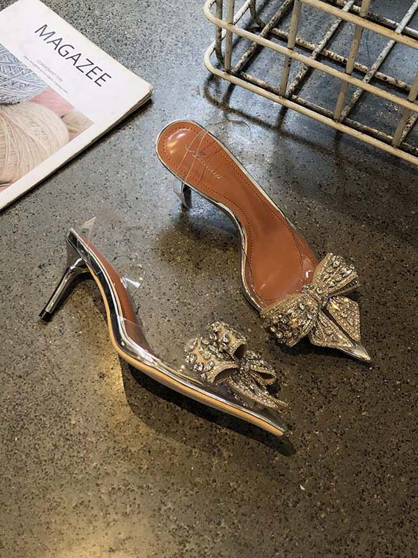 PVC Pointed Toe Rhinestone High Heels