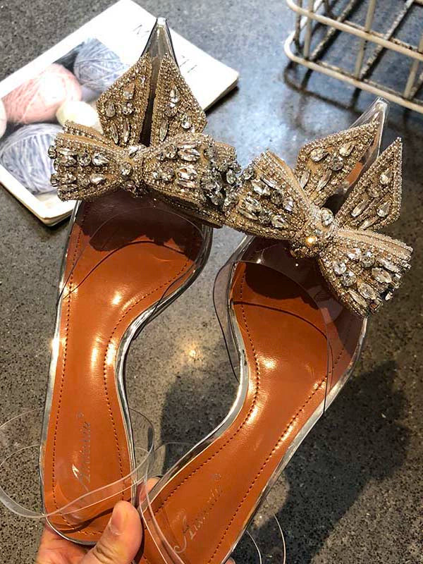 PVC Pointed Toe Rhinestone High Heels