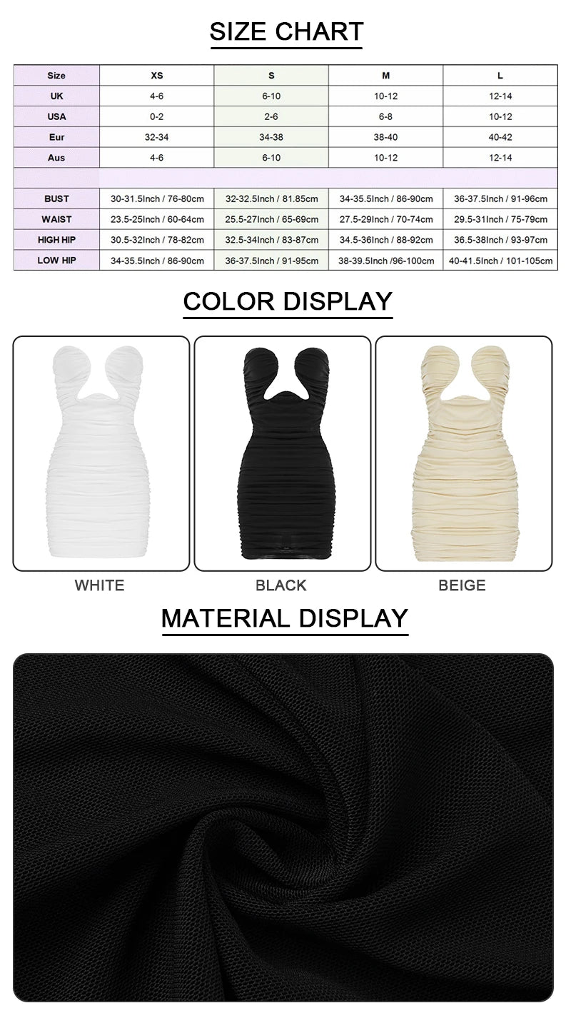 Trendy Draped Design Sexy Strapless Mesh Black Mini Dress