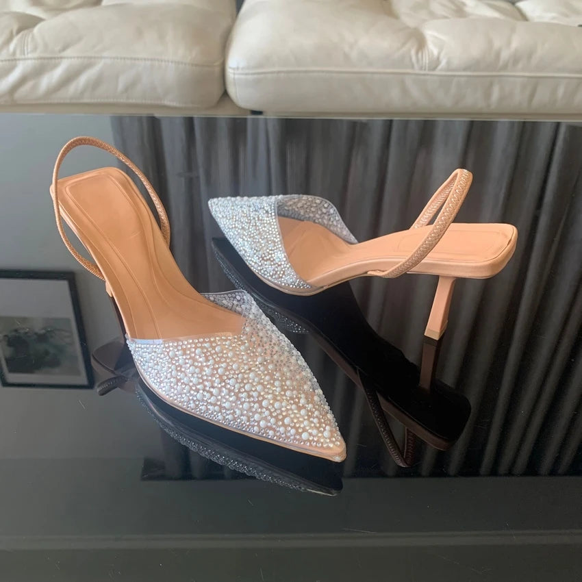 2024 High Heels Pearl Decoration Slingback