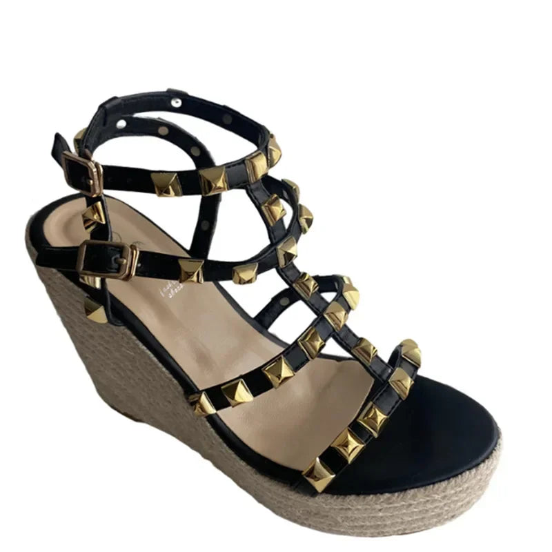 Thick Sole Rivets Open Toe Platform