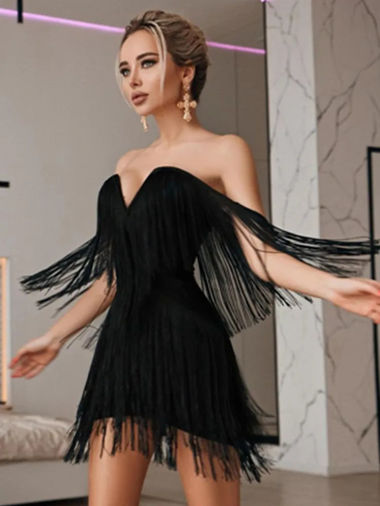 Sexy Off Shoulder Tassel Bodycon Bandage