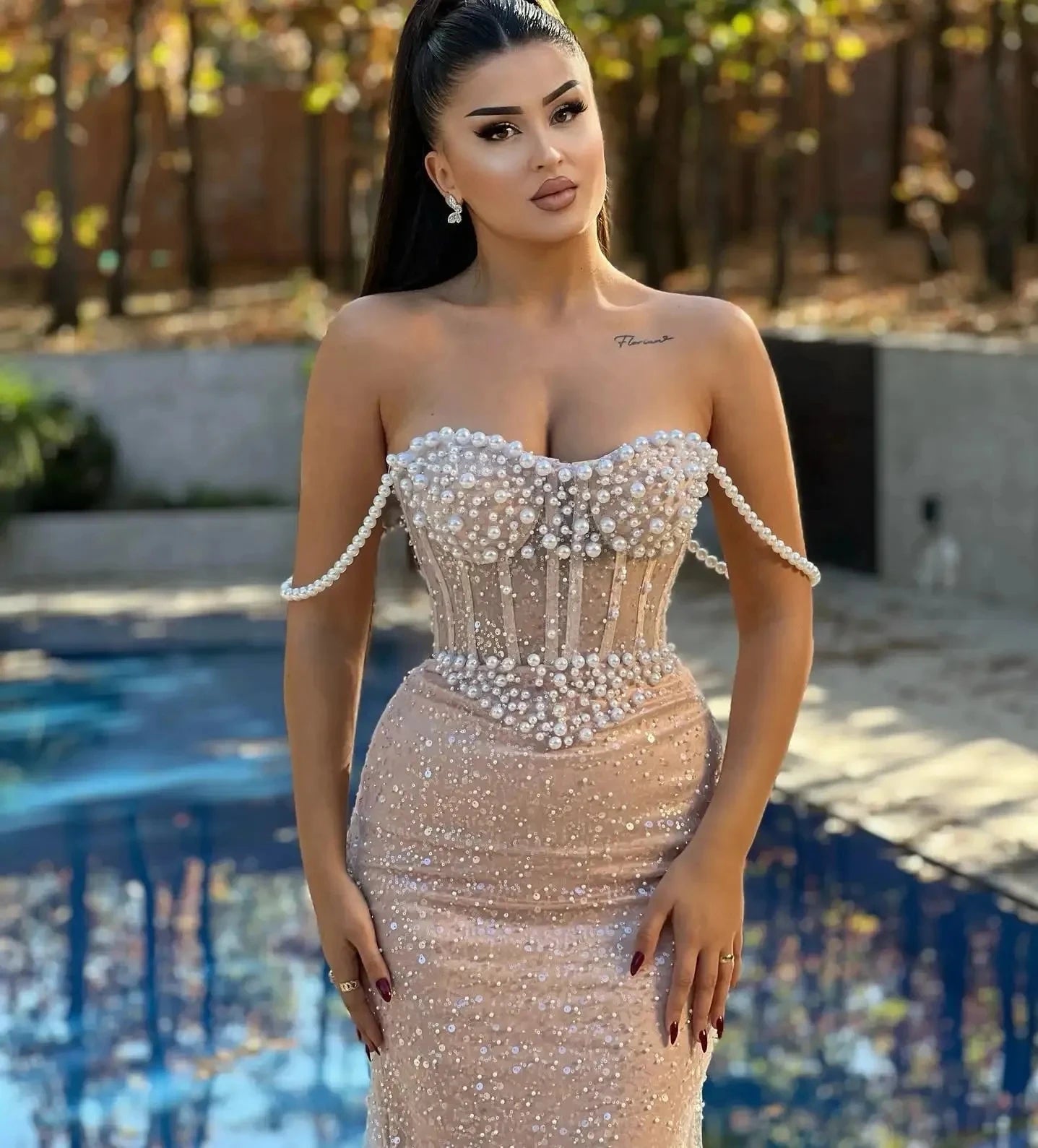 Luxury Mermaid 2024 Italian Pearl Strap Formal
