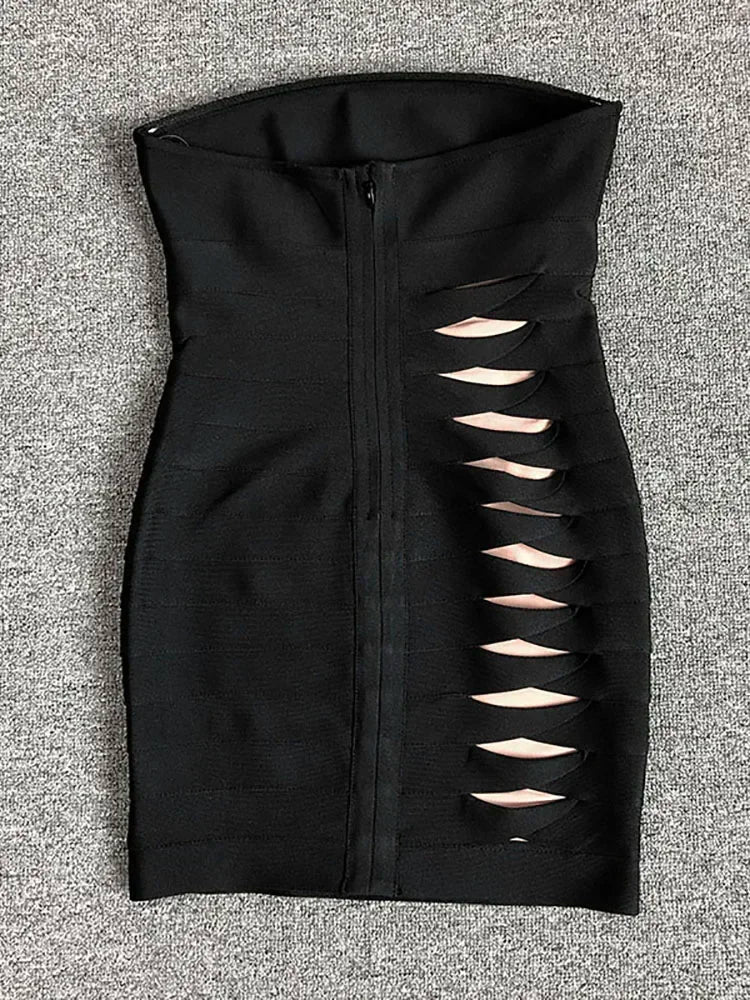 Strapless Mesh Patchwork Hollow Out Mini Bandage Dresses