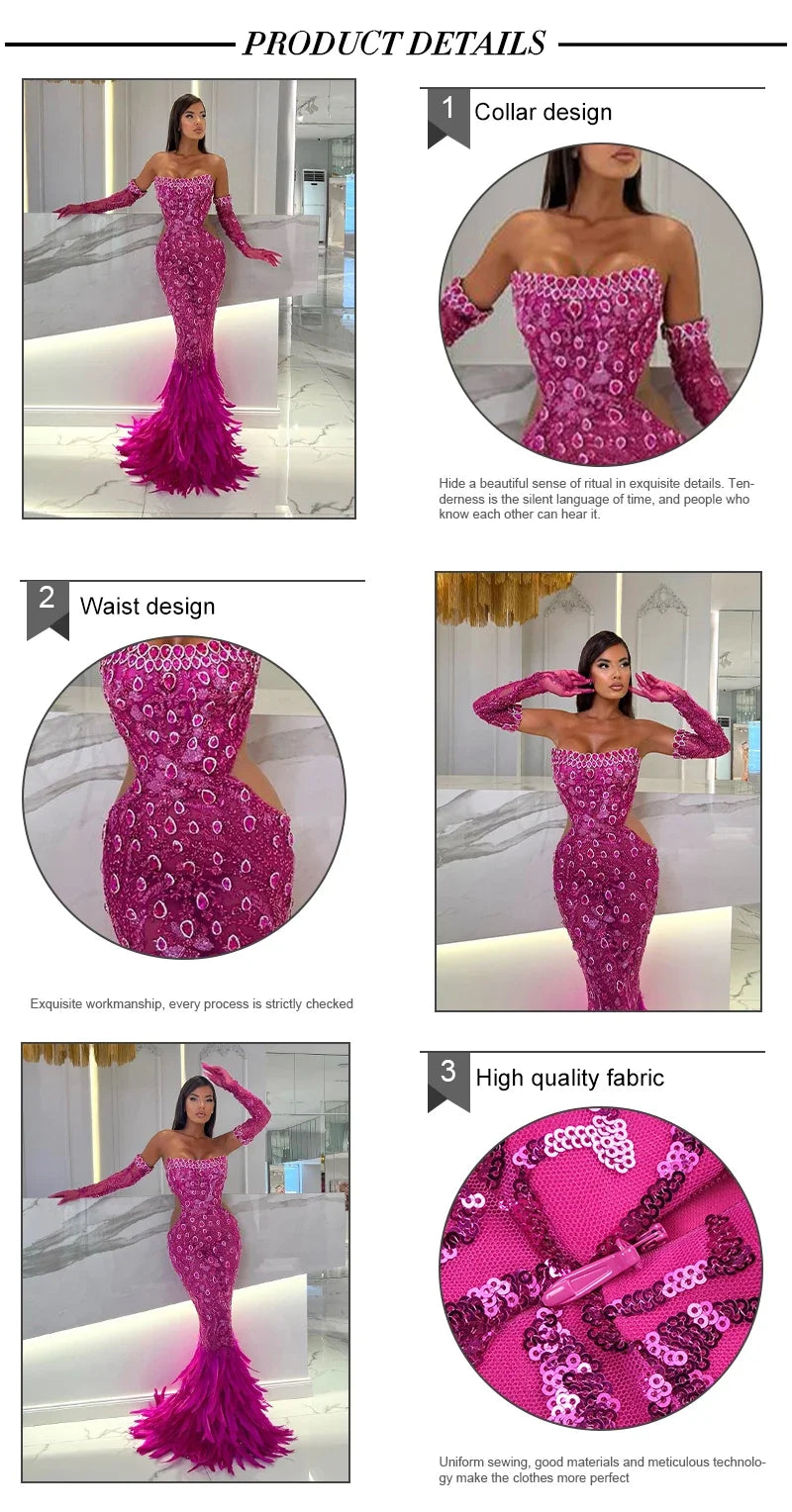 New Hot Pink Feathers Evening Dresses