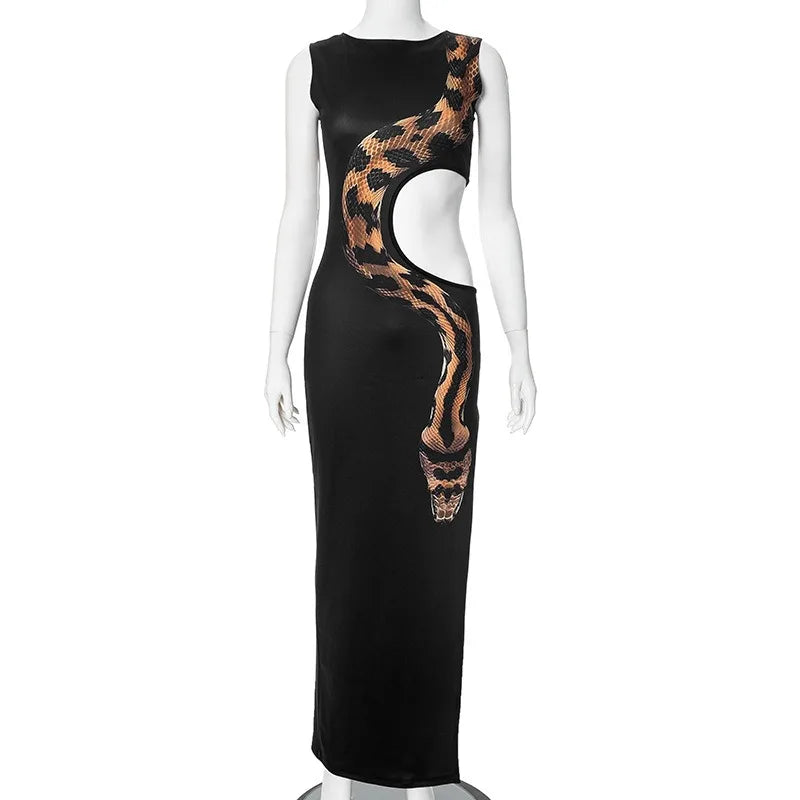 Snake Printed Hollow Out Dress