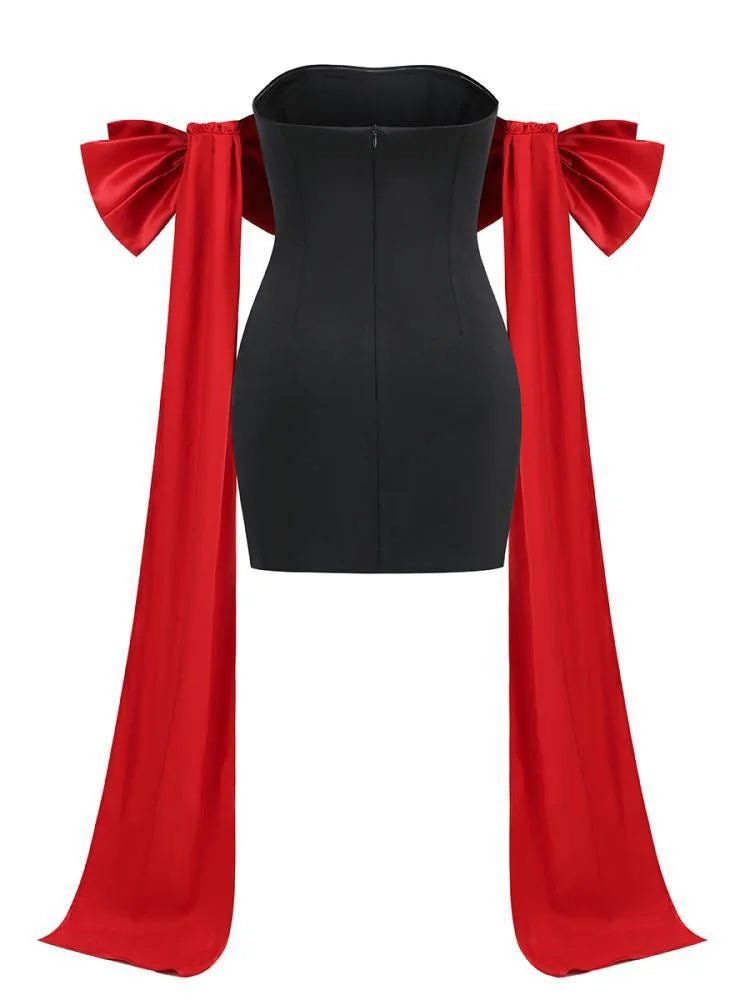 Black Sexy Off Shoulder Bow Prom Bodycon Dress
