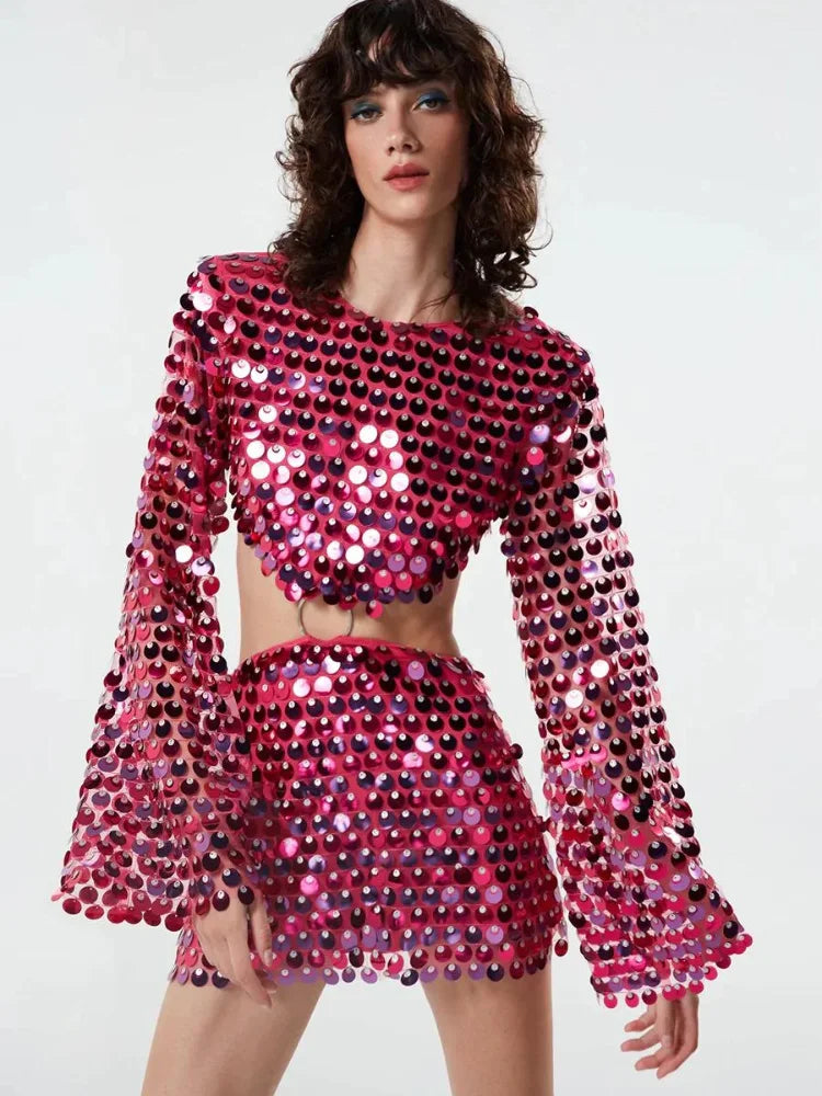 Glitter Sequins Hollow Out Mini Dress